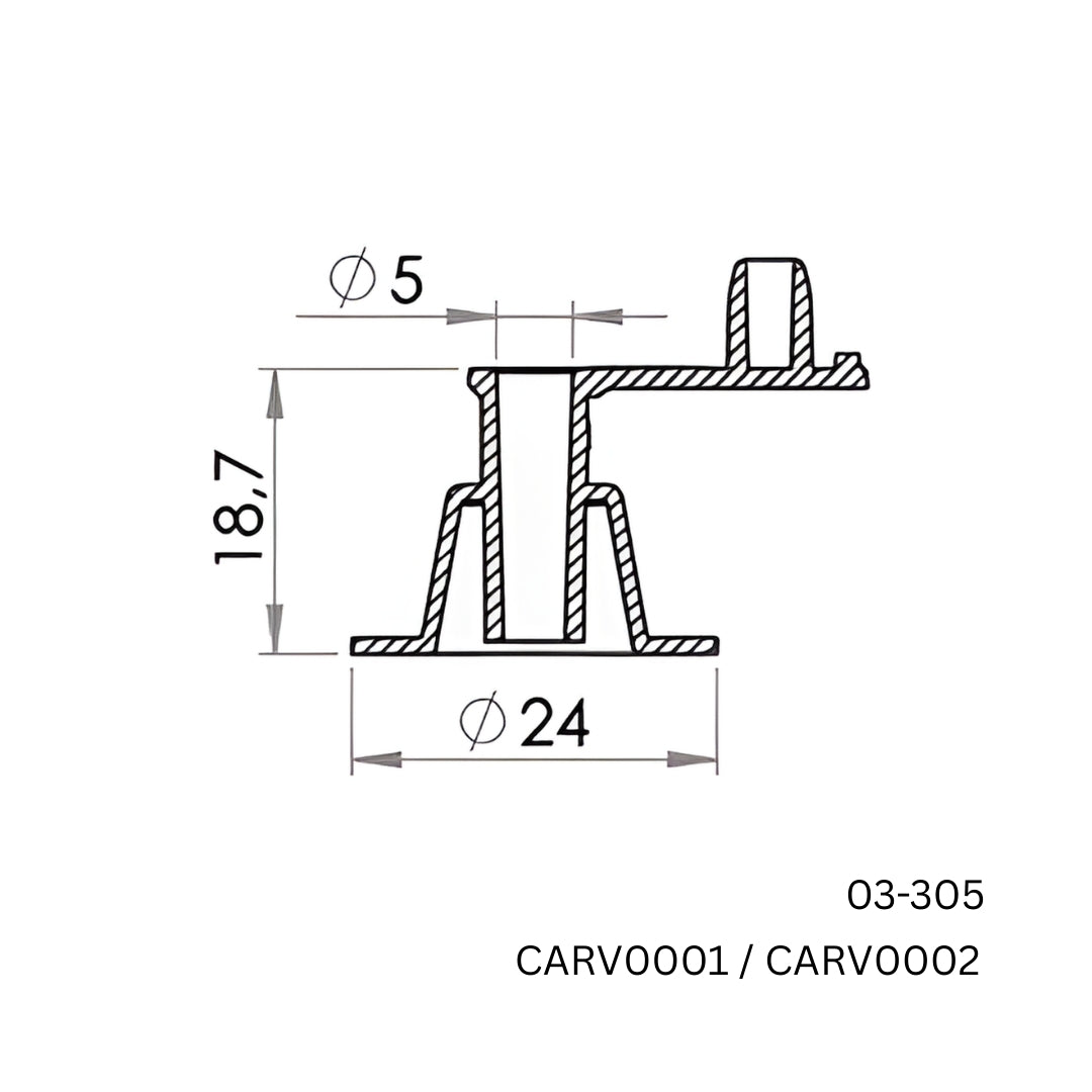 7000 x Carmo 03‑305 HF/Ultrasonic Weldable Inflation Valve – Free‑Flow, Fixed Plug, 5 mm Inlet (PVC / PVC‑PUR) (Copy)