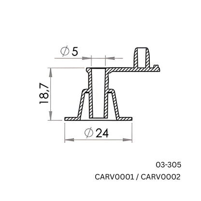 7000 x Carmo 03‑305 HF/Ultrasonic Weldable Inflation Valve – Free‑Flow, Fixed Plug, 5 mm Inlet (PVC / PVC‑PUR) (Copy)